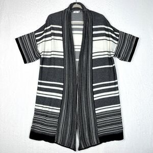 Vince 100% Cotton Open Front Long Cardigan Womens Medium Black White Striped